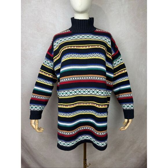 Vintage Sweaters - Vintage Striped Sweater 100% Cotton Size Medium 1980s